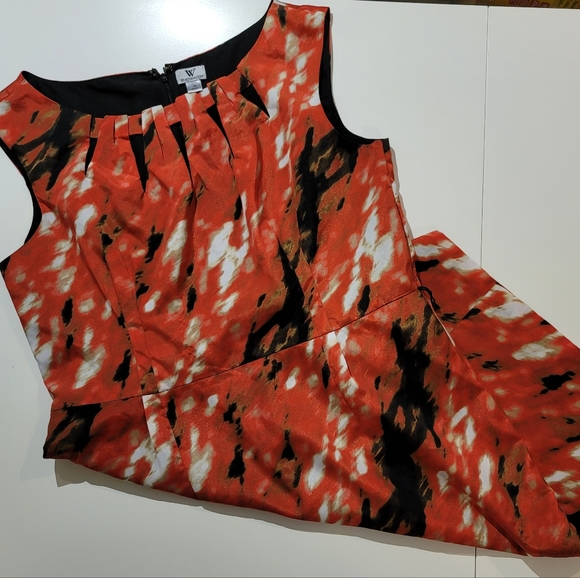 Worthington Dresses & Skirts - Worthington Sz 16 Knee Length Dress Black Red Tan White Cutout Neckline